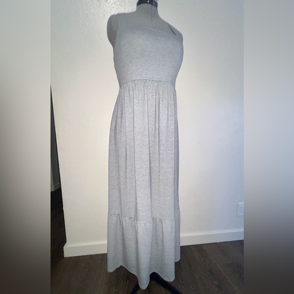 Express Heather Grey Jersey Maxi Halter Dress Wide Crisscross Straps Women Small - Picture 2 of 15